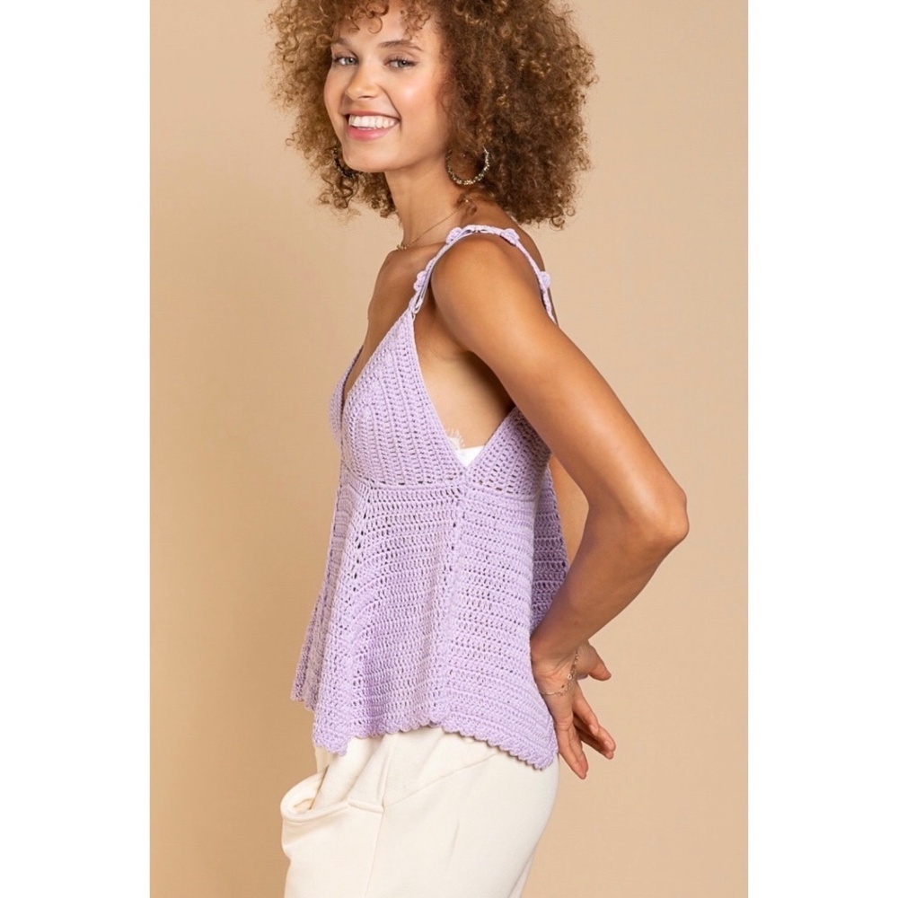 POL Lavender Sleeveless V Neck Knit Babydoll Top - Picture 4 of 11